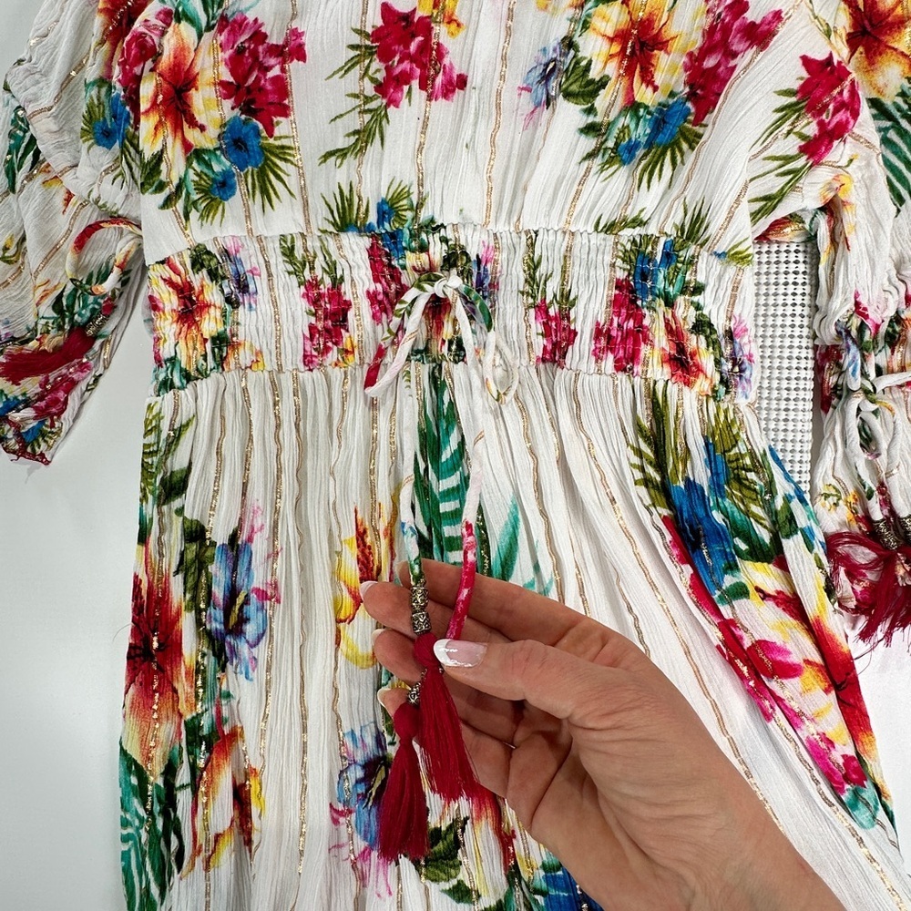 Me 2 Magic Boho Viscose Floral Smocked Waist Midi Dress Size L - Picture 11 of 16